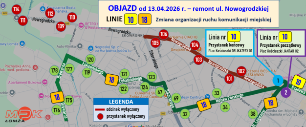 Objazd ul. Nowogrodzkiej - linie 10, 18